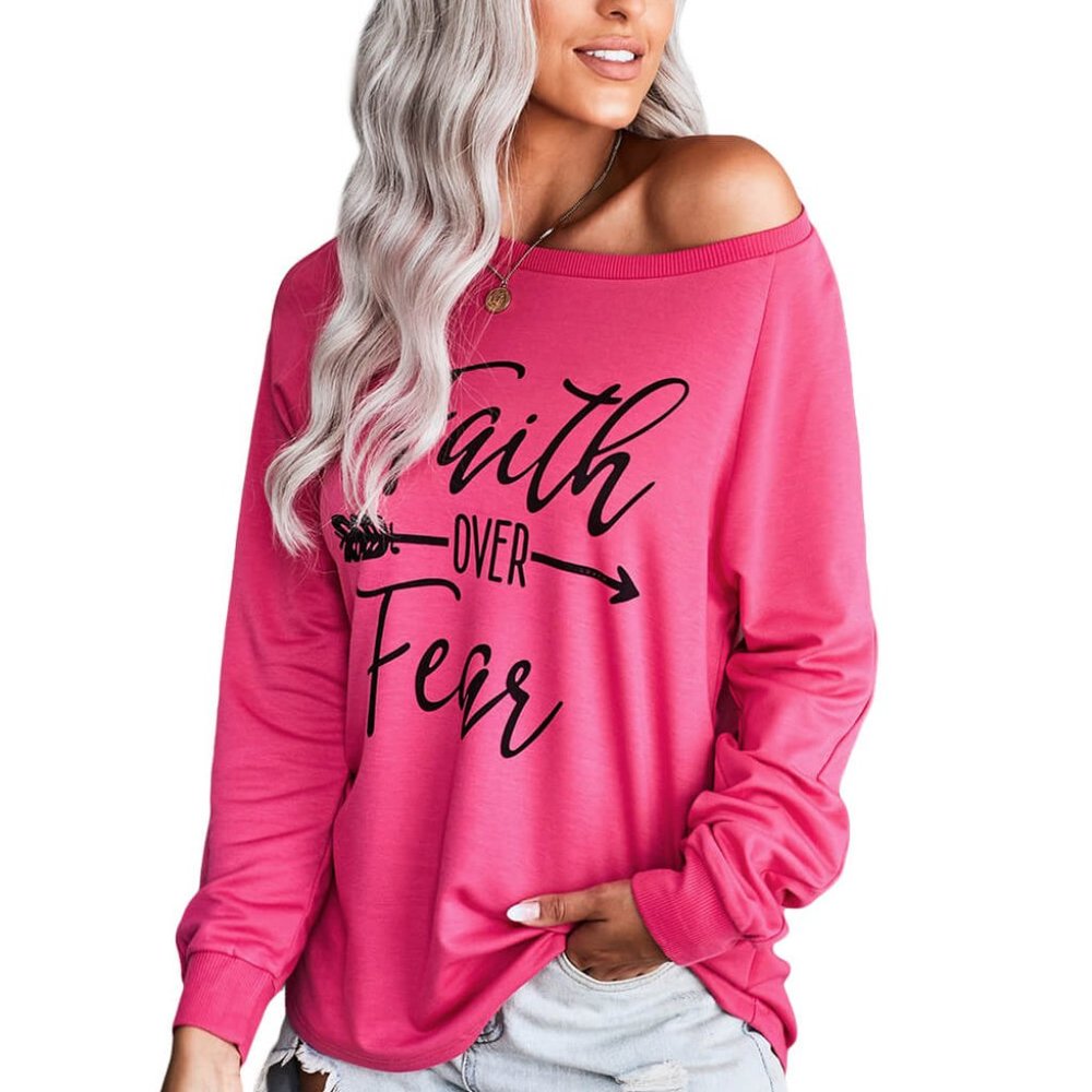 Faith Over Fear Sweatshirt Shirt Pink Psalm 112:6-8 TP4174